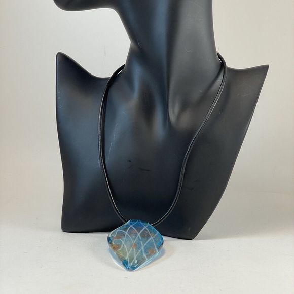 Vermeil & Dichroic Glass Pendant Blue  On Robert Lee Morris Black Cord Necklace - Picture 9 of 15